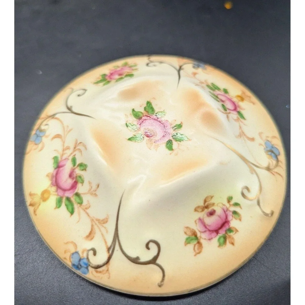 Set/2 Vintage CROWN DUCAL WARE Covered Dresser Box Hair Receiver Verona‎ Rose